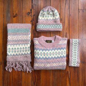 Vtg 80s/90s Eddie Bauer 4pc winter outerwear wool knit sweater set fair isle